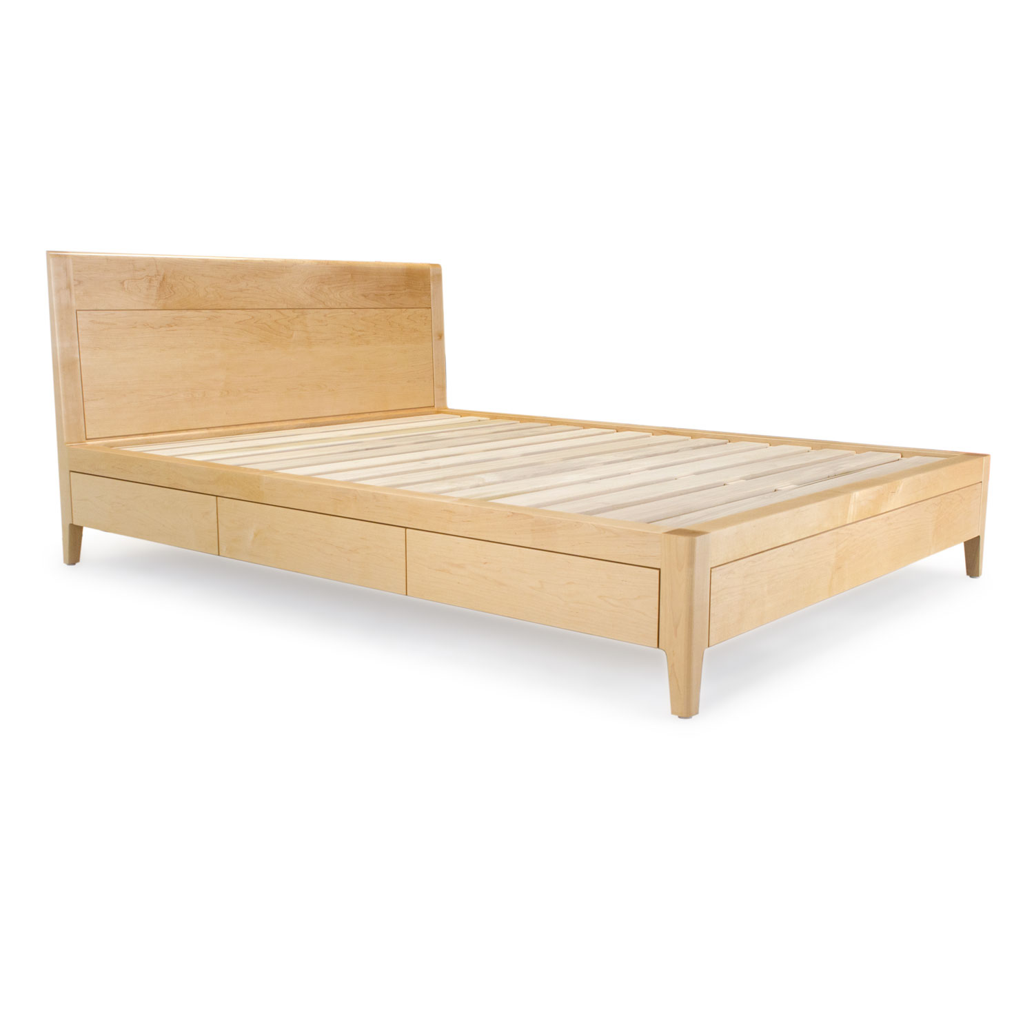 Natural Queen Storage Platform Bed Maple Finish 2 Drawers Light Wood Tones 
