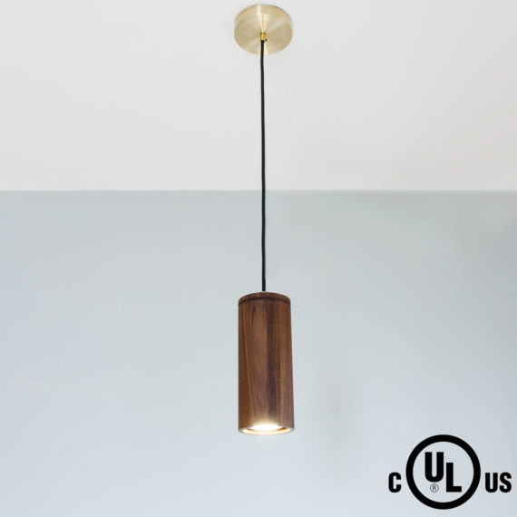 walnut pendant light with cylinder shade