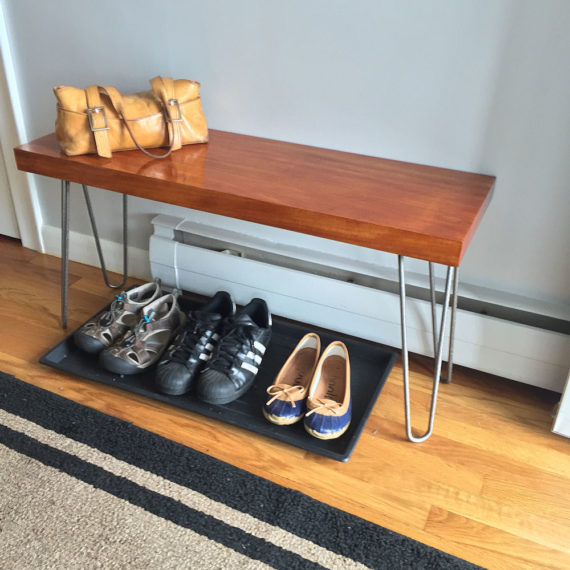 mid century bench with hairpin legs