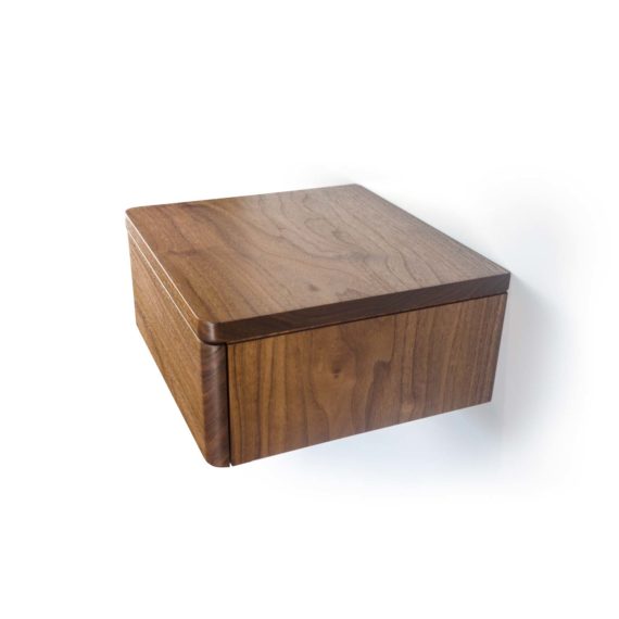 floating wood nightstand with drawer in walnut wood