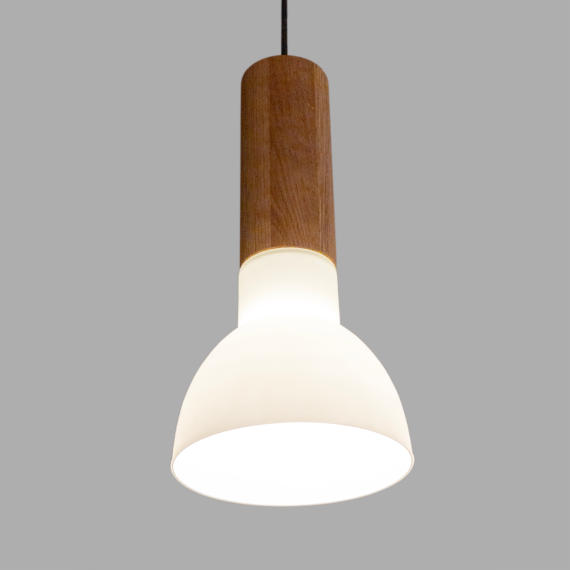 elton contemporary pendant light with wood and opal glass